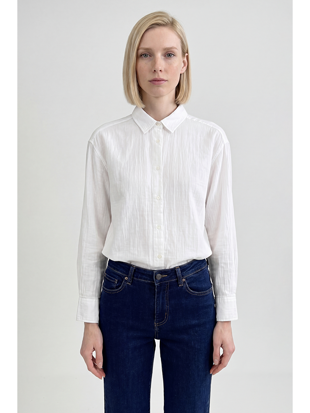 Beyaz %100 Pamuk Relaxed Fit Rahat Kesim Müslin Gömlek-3