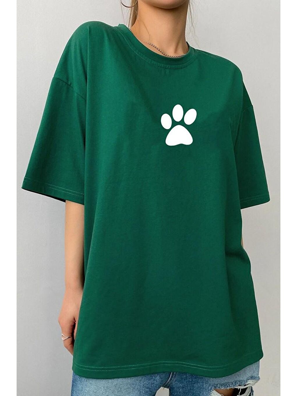 uyguntarz Yeşil Unisex Paw Baskılı T-shirt