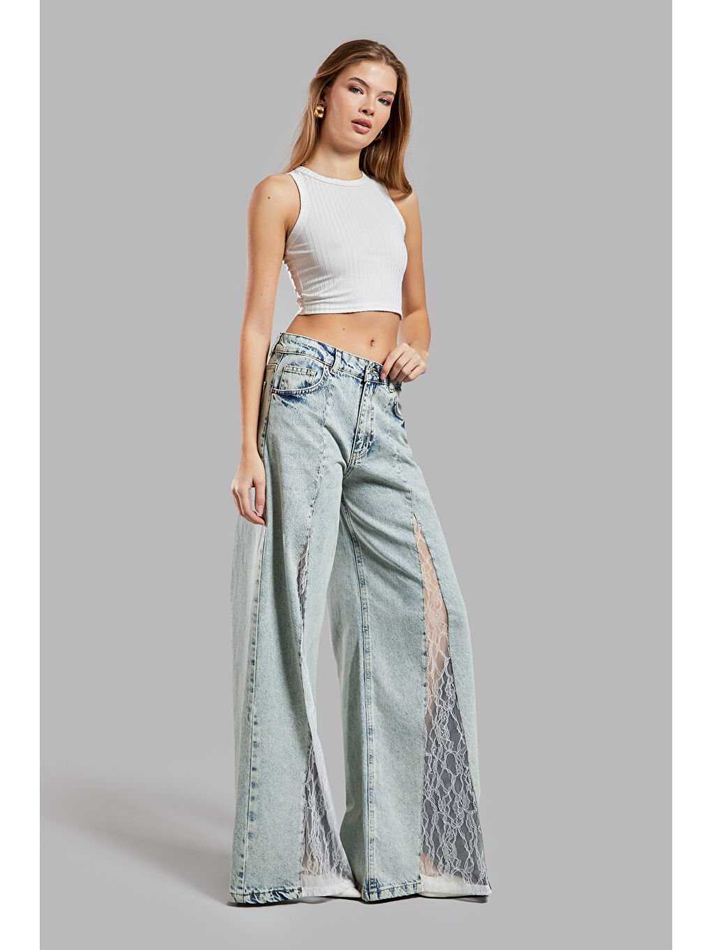Mavi Kadın T.Kot Rengi 4S565 Dantel Detaylı Palazzo Fit Tasarım Denim-1