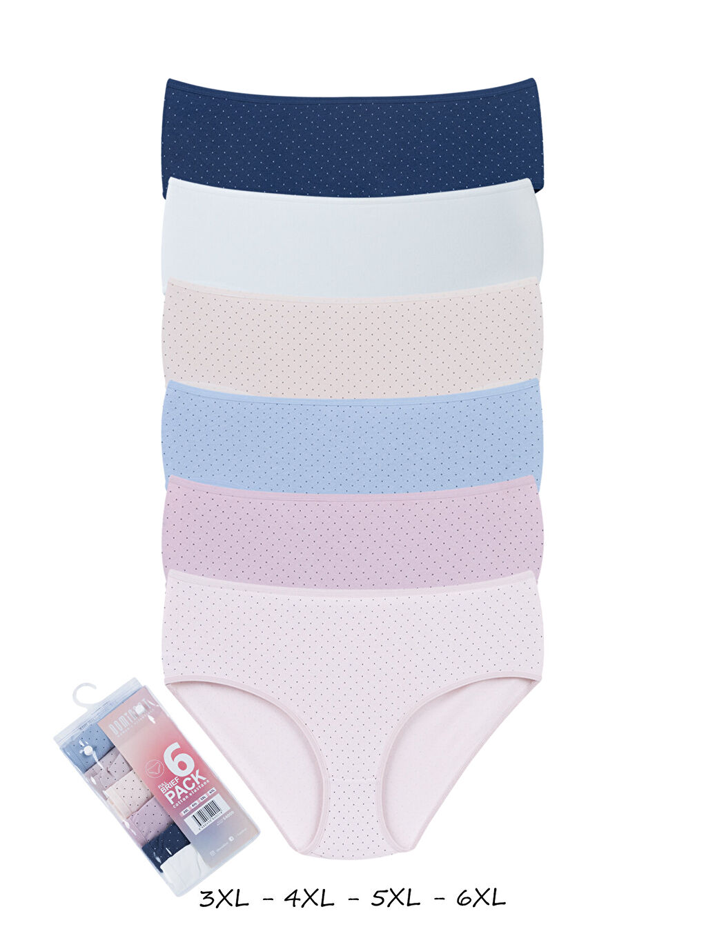 Karışık Kadın Büyük Beden Pamuklu Yüksek Bel Külot 6'lı Paket