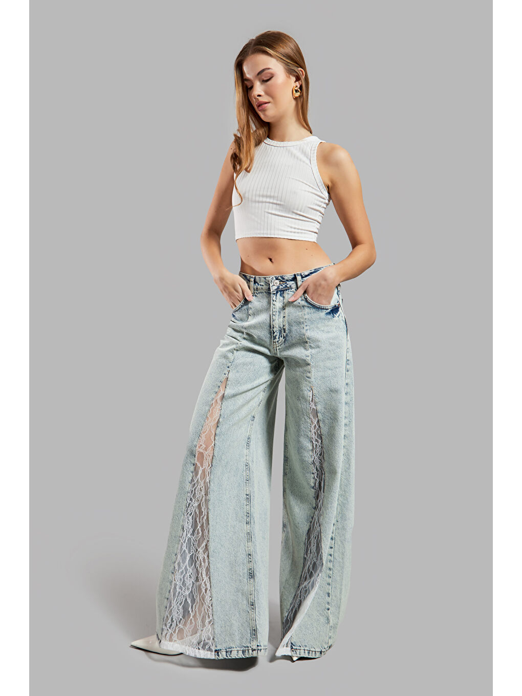 Mavi Kadın T.Kot Rengi 4S565 Dantel Detaylı Palazzo Fit Tasarım Denim-2