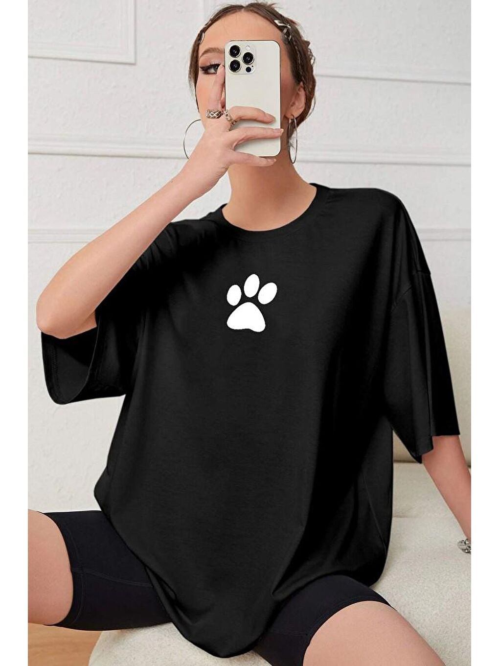 uyguntarz Siyah Unisex Paw Baskılı T-shirt