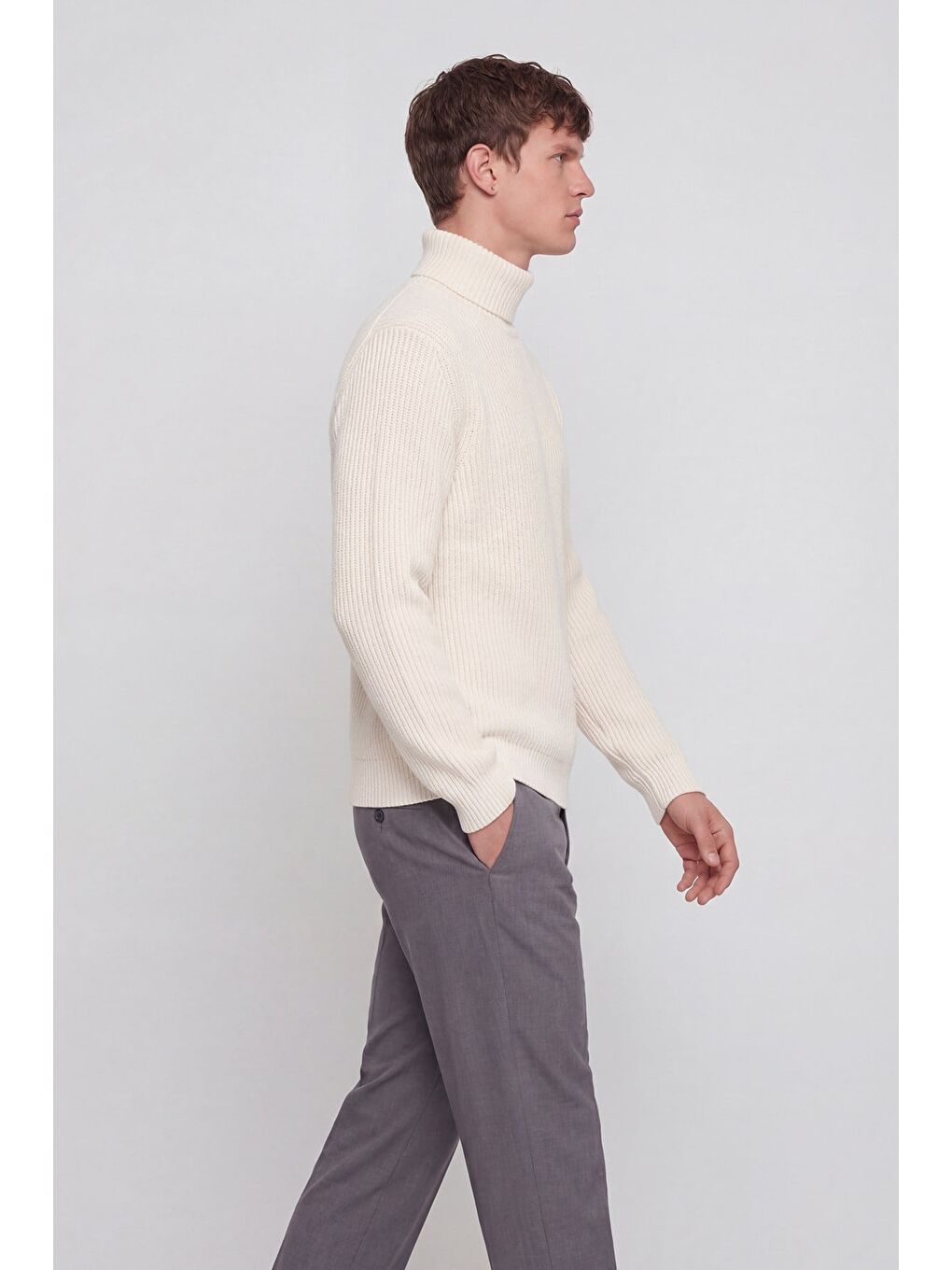Giotelli Erkek Ekru Selanik Örgü Tam Balıkçı Yaka Regular Fit Triko Kazak-2