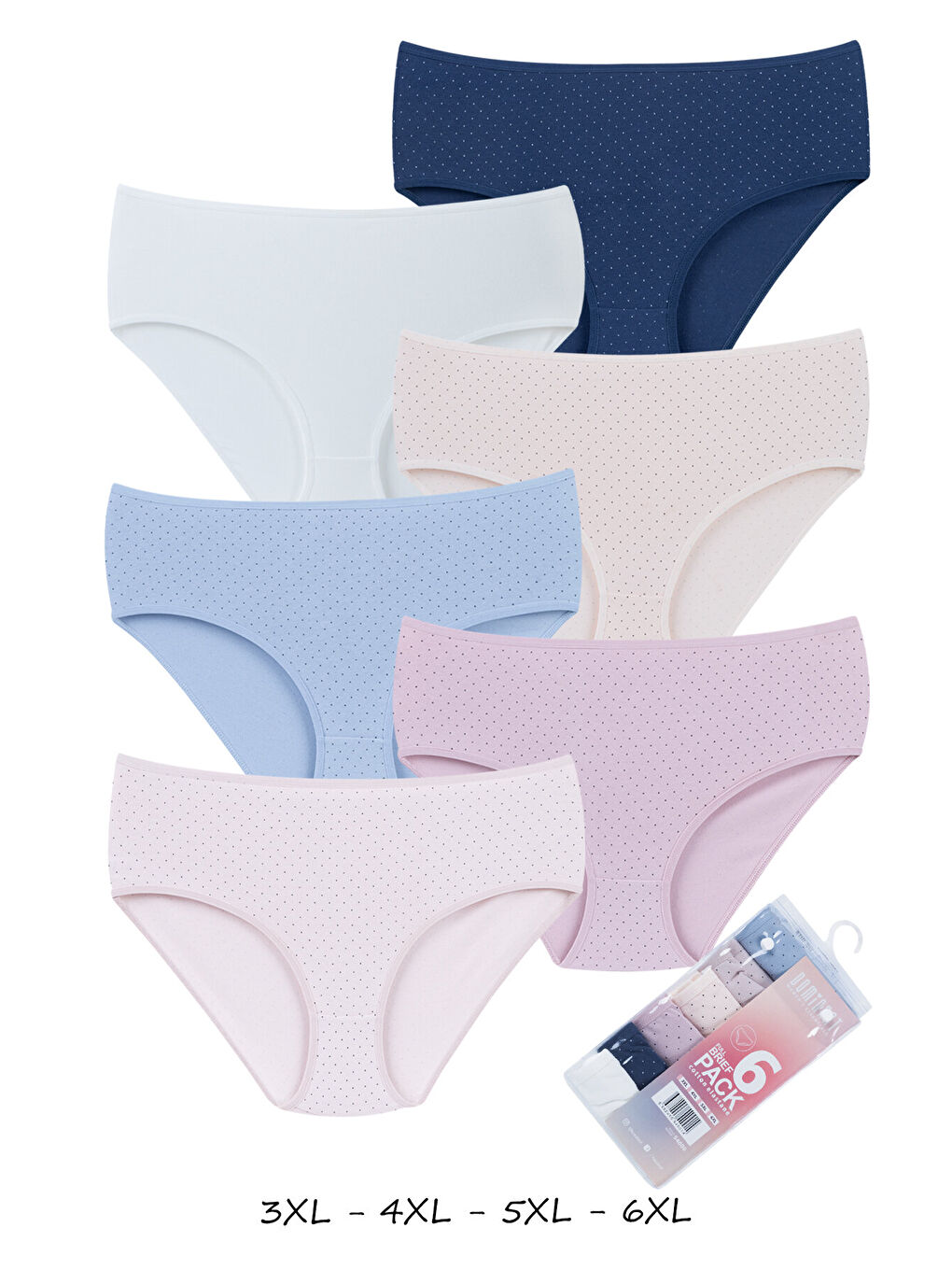 Karışık Kadın Büyük Beden Pamuklu Yüksek Bel Külot 6'lı Paket-1