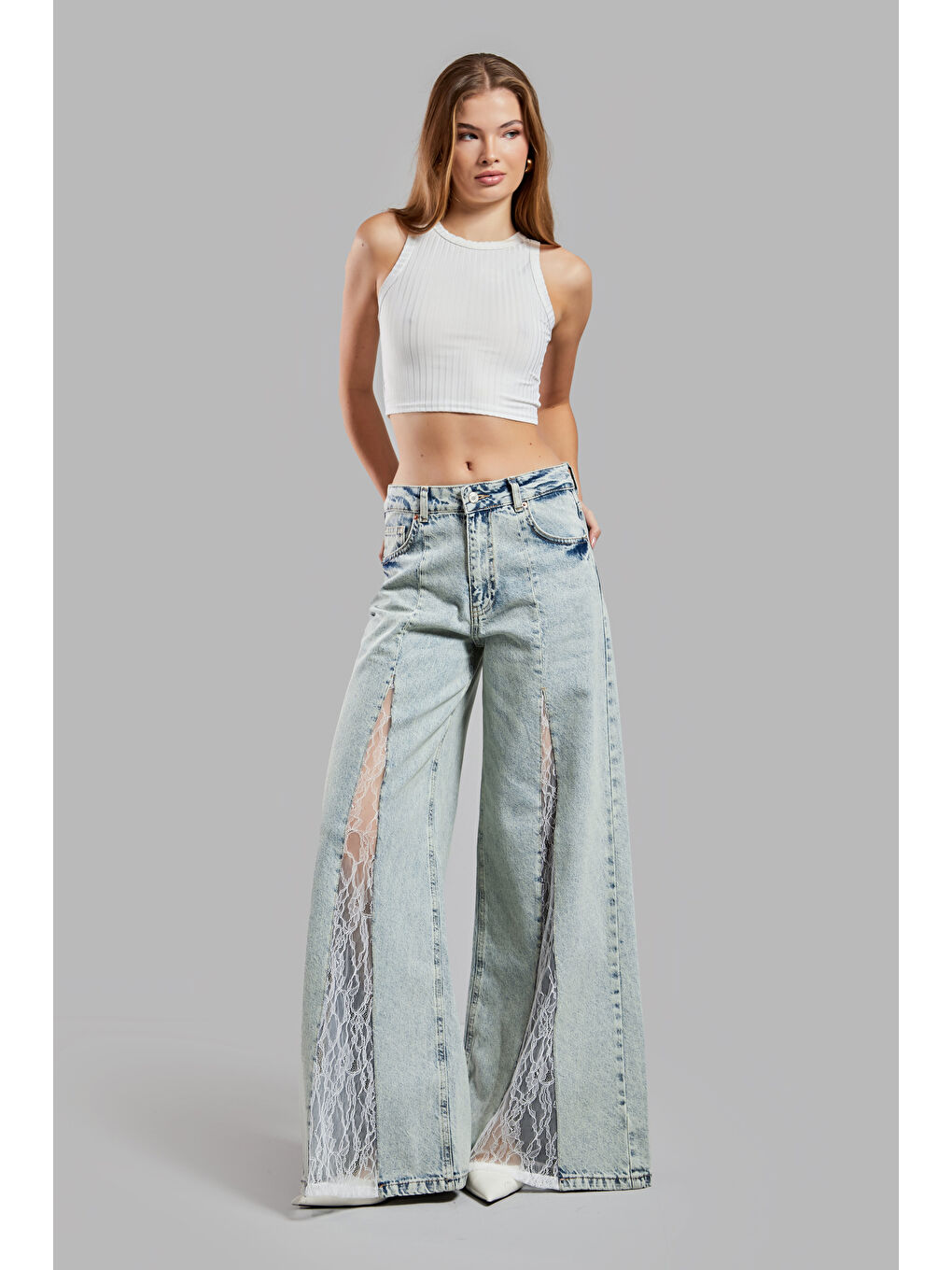 Mavi Kadın T.Kot Rengi 4S565 Dantel Detaylı Palazzo Fit Tasarım Denim-5