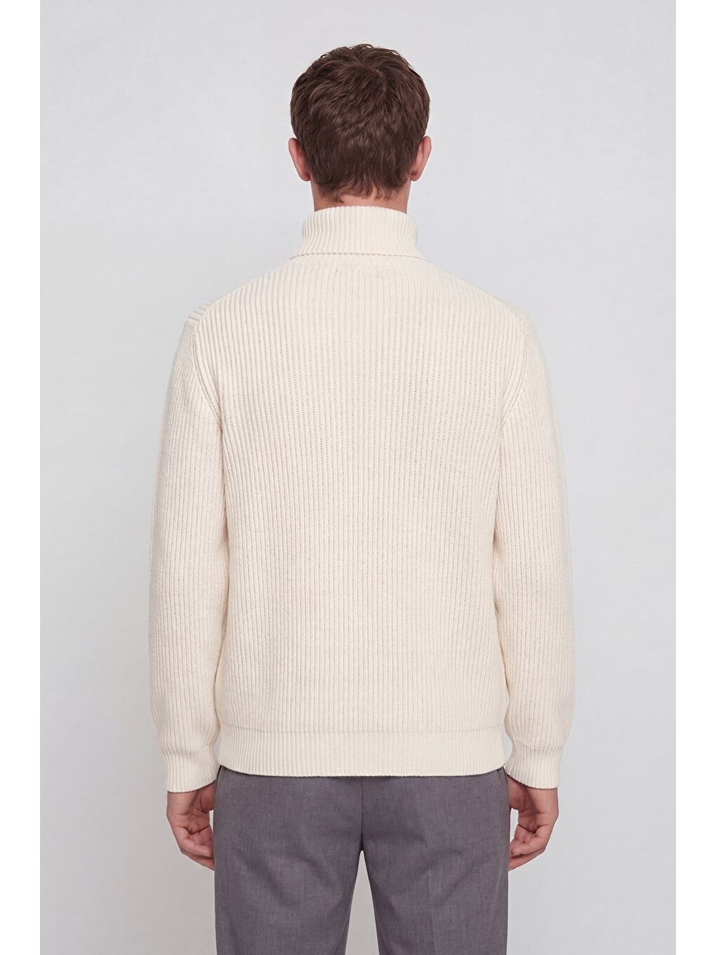 Giotelli Erkek Ekru Selanik Örgü Tam Balıkçı Yaka Regular Fit Triko Kazak-3