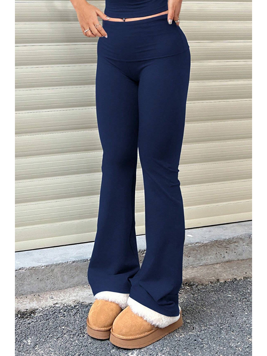 Lacivert Kadın Pantolon Pamuklu Elastanlı Süprem Esnek İspanyol Paça Spor ve Günlük Pantolon SÜPREM-PANTOLON-3