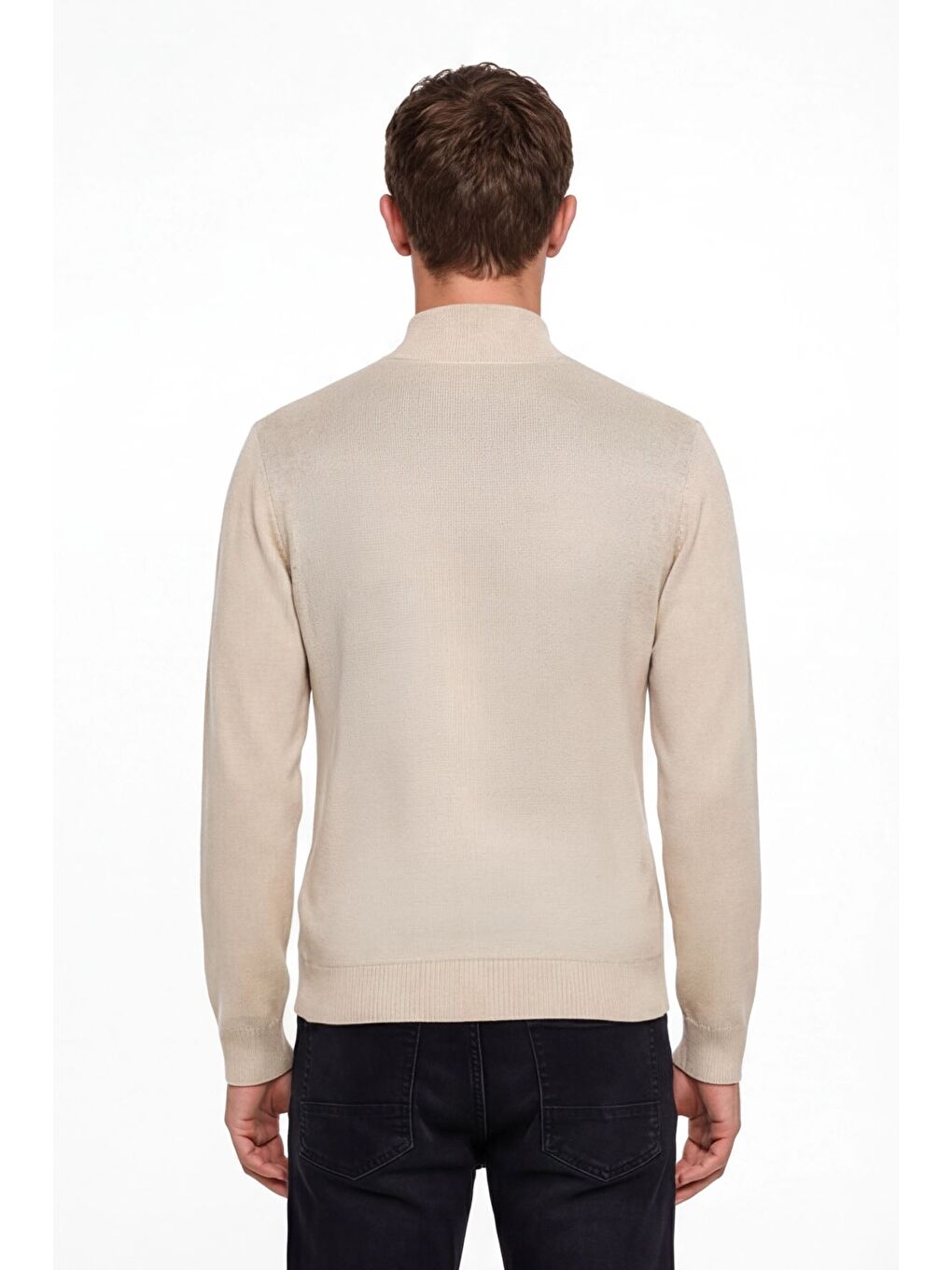 Erkek Bej Normal Kesim Regular Fit Yünlü Dokuma Desenli Triko Kazak-3