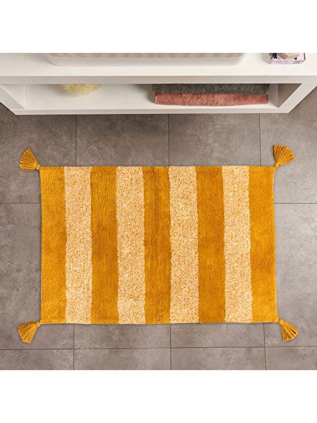 Lila Soft Tufting Vira Banyo Paspası - Ekru / Hardal - 60x90 cm-7