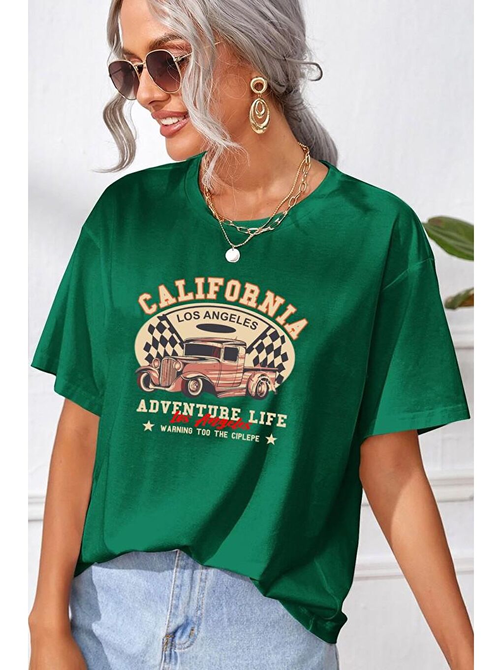 uyguntarz Yeşil Unisex California Baskılı T-shirt