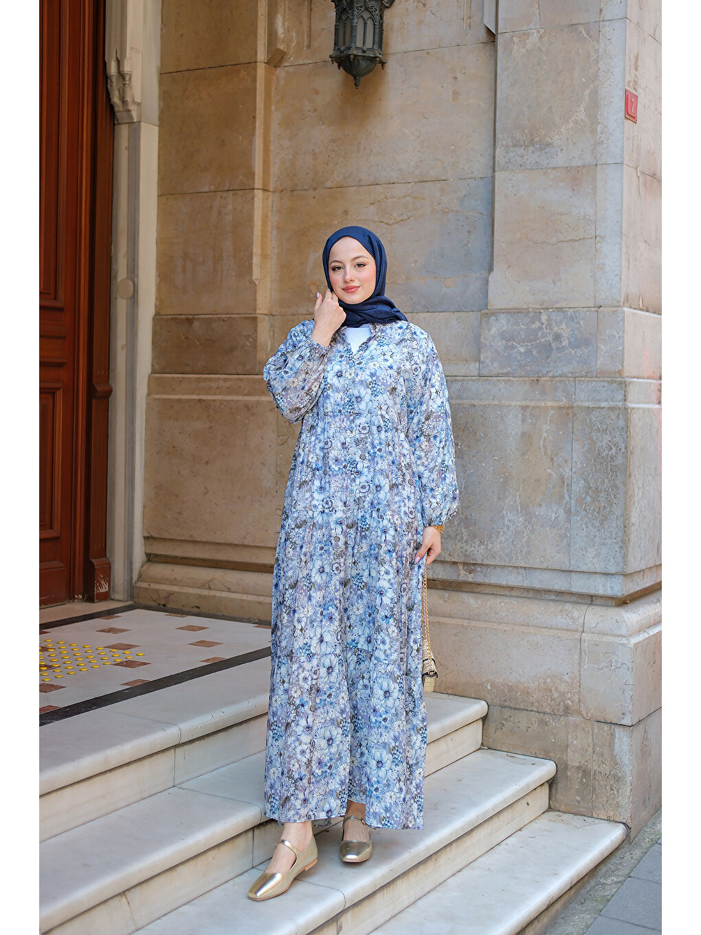 Kadın Çicek Desenli Elbise Lila-1