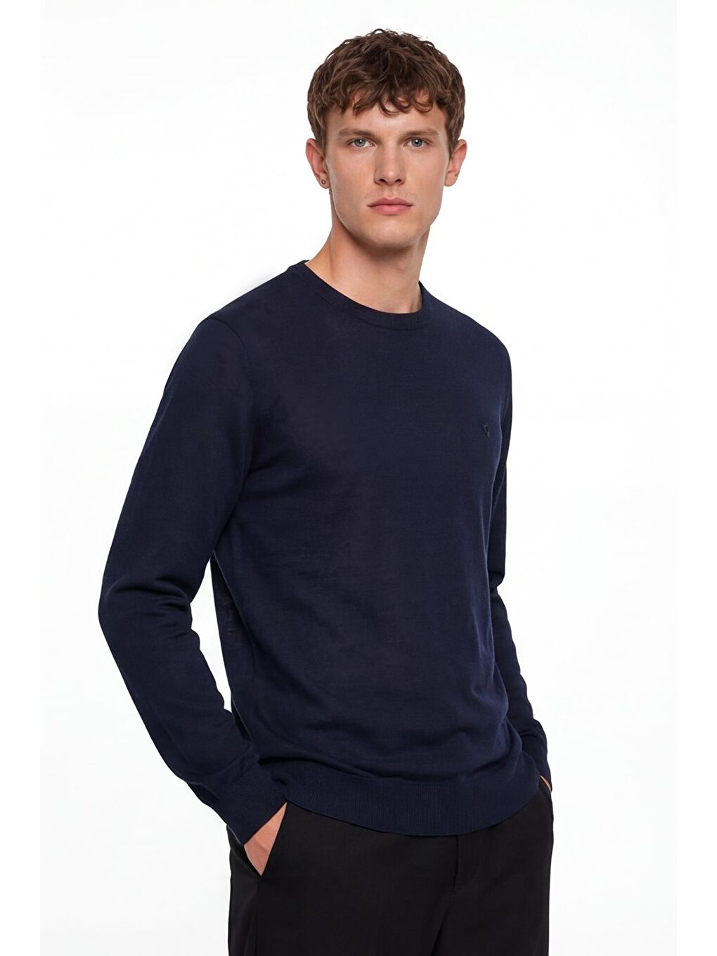 Giotelli Erkek Lacivert Normal Kesim Regular Fit Yünlü Bisiklet Yaka Triko Kazak