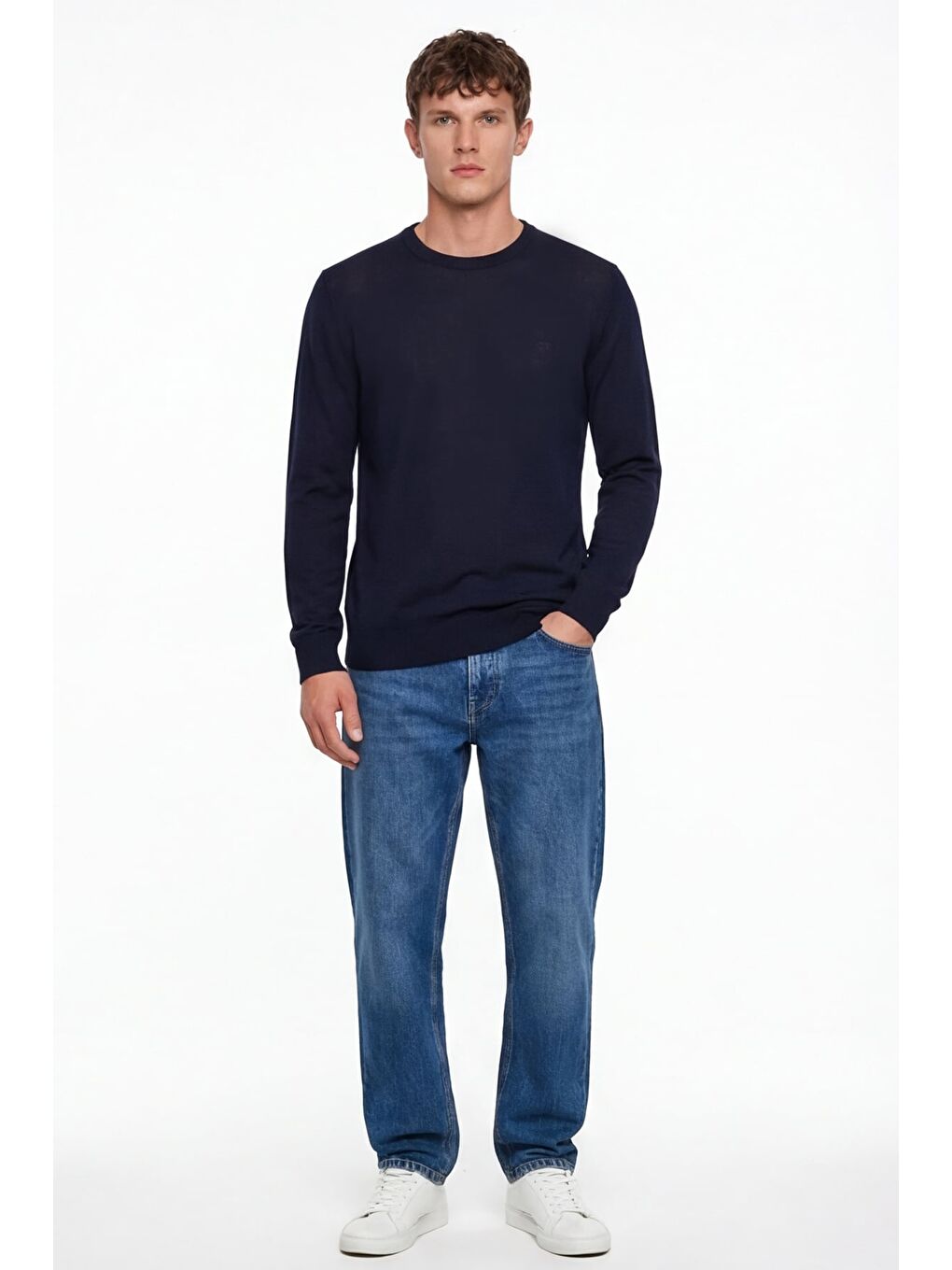 Giotelli Erkek Lacivert Normal Kesim Regular Fit Yünlü Bisiklet Yaka Triko Kazak-1