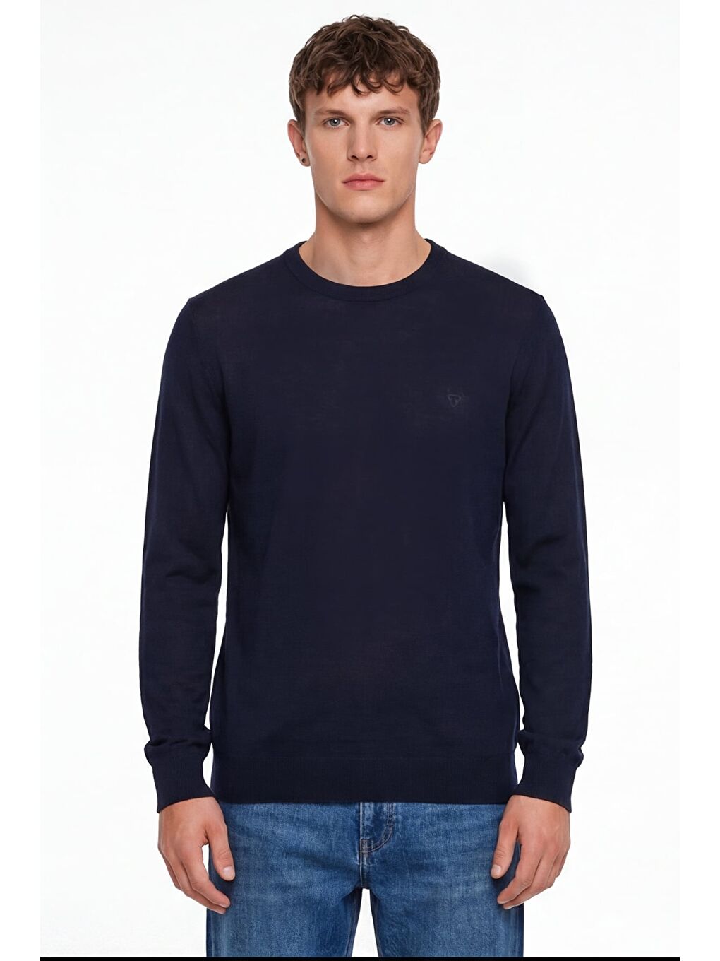 Giotelli Erkek Lacivert Normal Kesim Regular Fit Yünlü Bisiklet Yaka Triko Kazak-2