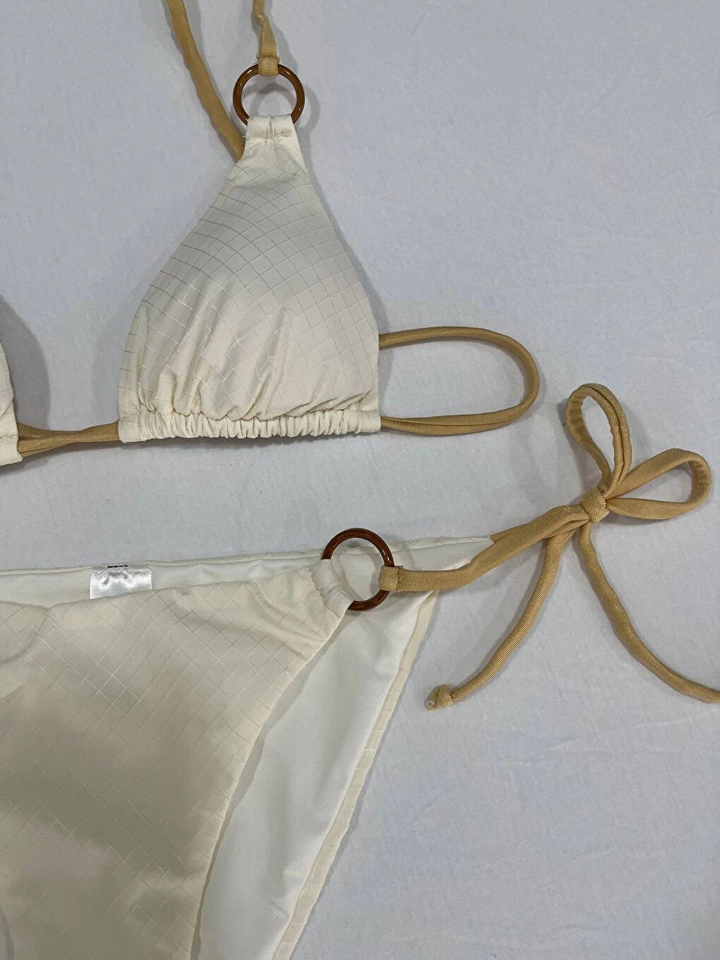 Ekru Kadın Açık Krem Halka Detaylı İp Bağlamalı Astarlı Bikini Takım HZL25S-AR1617-3