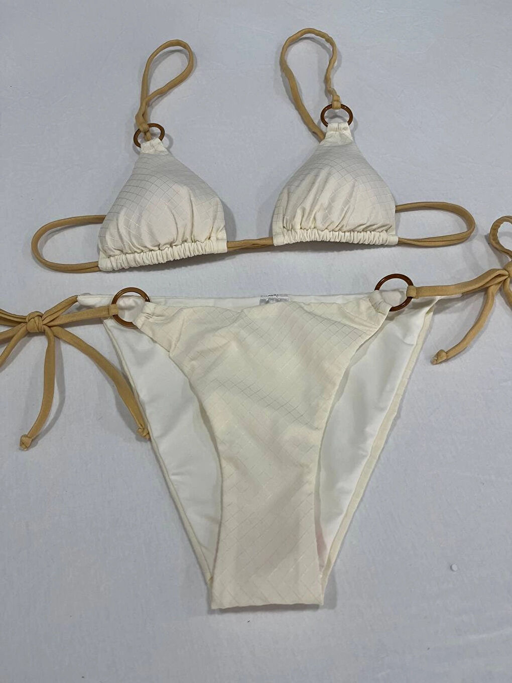 Ekru Kadın Açık Krem Halka Detaylı İp Bağlamalı Astarlı Bikini Takım HZL25S-AR1617-4