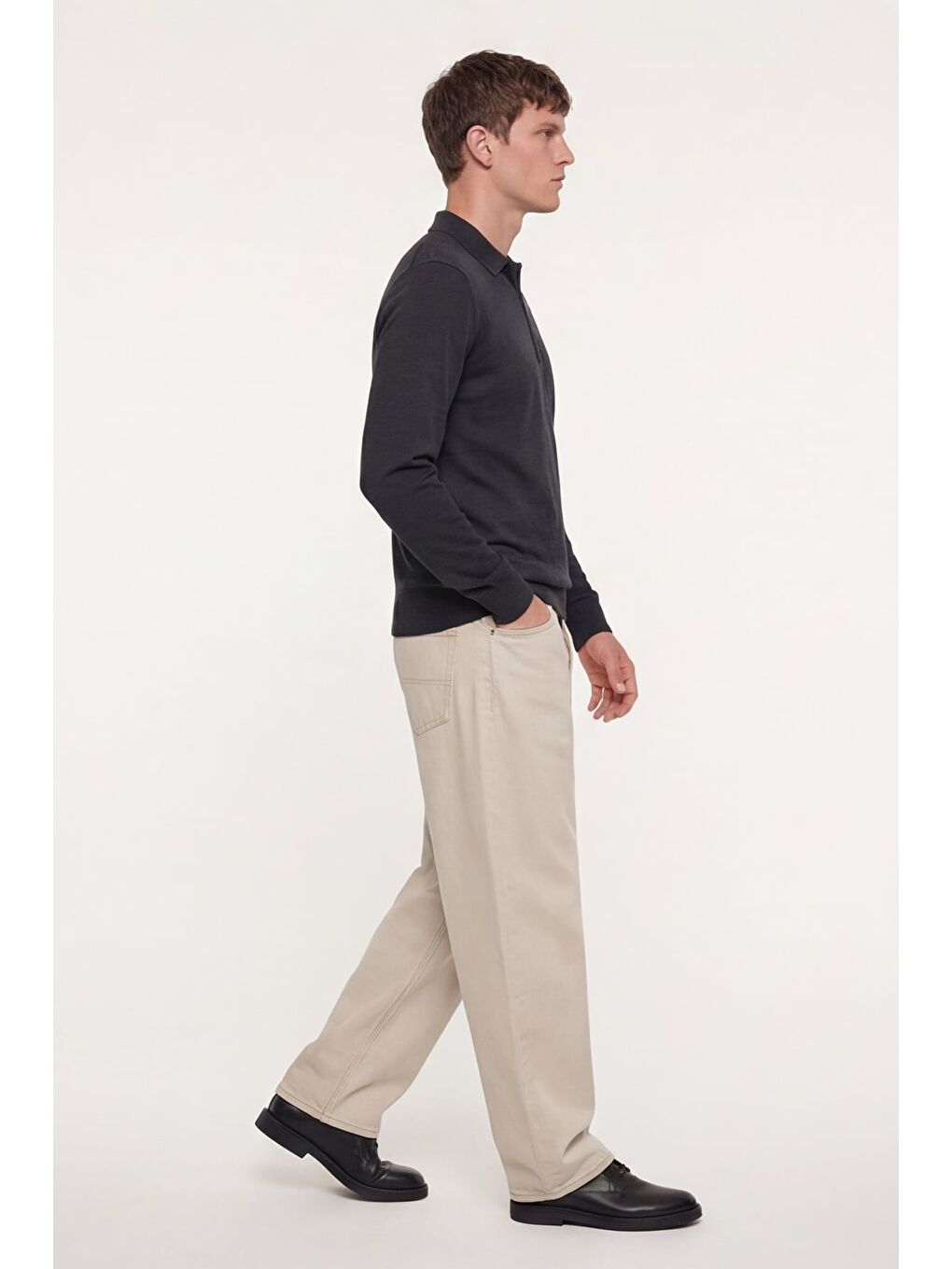 Erkek Antrasit Normal Kesim Regular Fit Yünlü Düz Fermuarlı Polo Yaka Triko Kazak-2