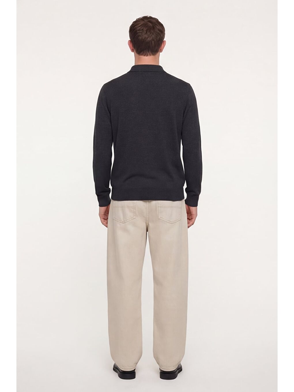 Erkek Antrasit Normal Kesim Regular Fit Yünlü Düz Fermuarlı Polo Yaka Triko Kazak-3