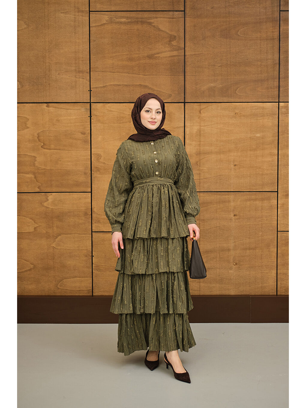 Kadın Fisto Volanlı Kemer Detay Elbise Yeşil