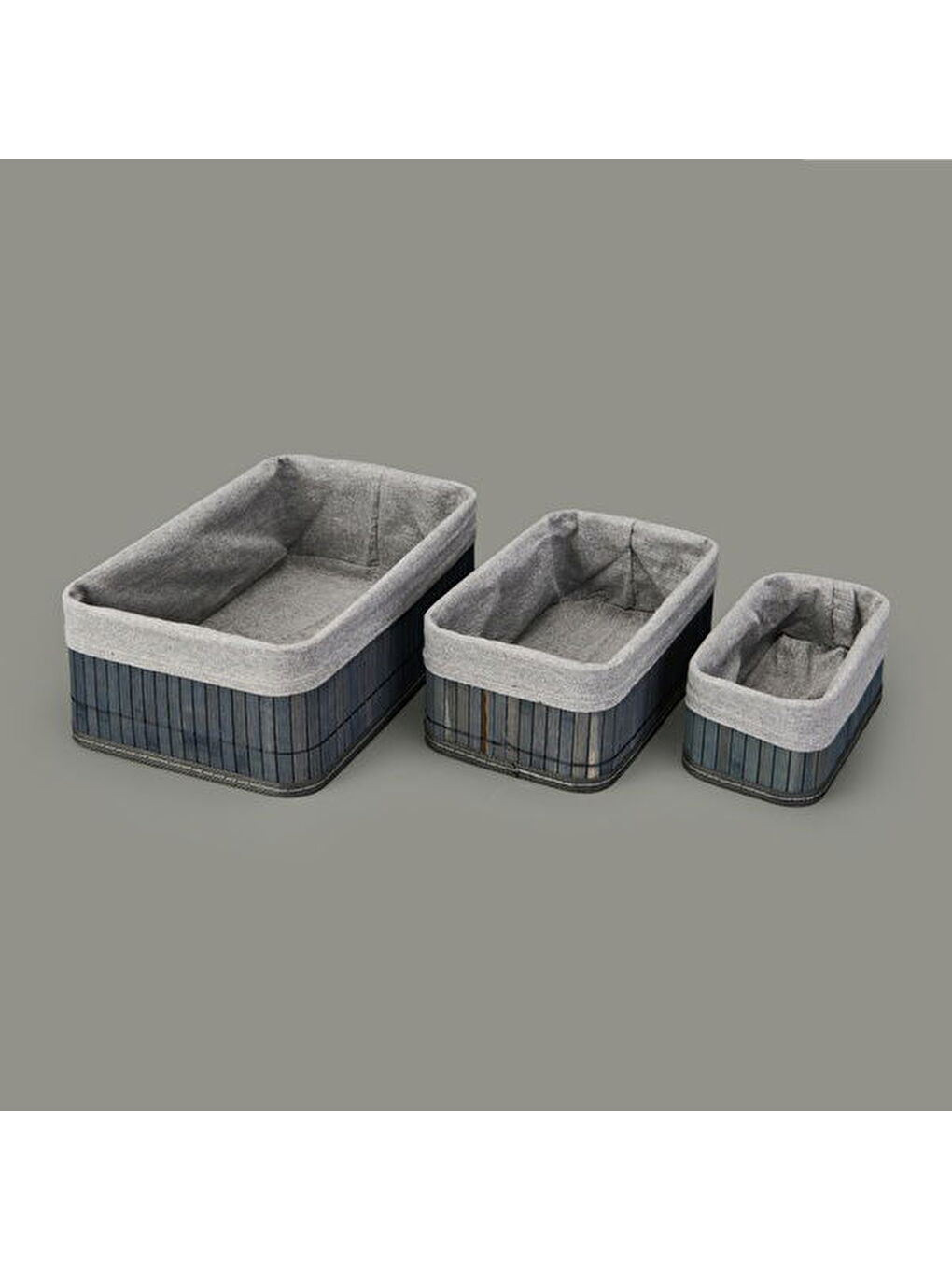 3'lü Çok Amaçlı Dikdörtgen Dekoratif Sepet - Gri-1