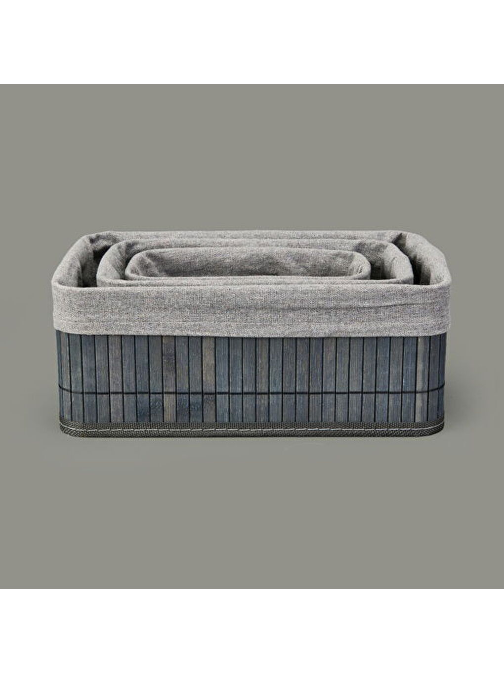 3'lü Çok Amaçlı Dikdörtgen Dekoratif Sepet - Gri-2