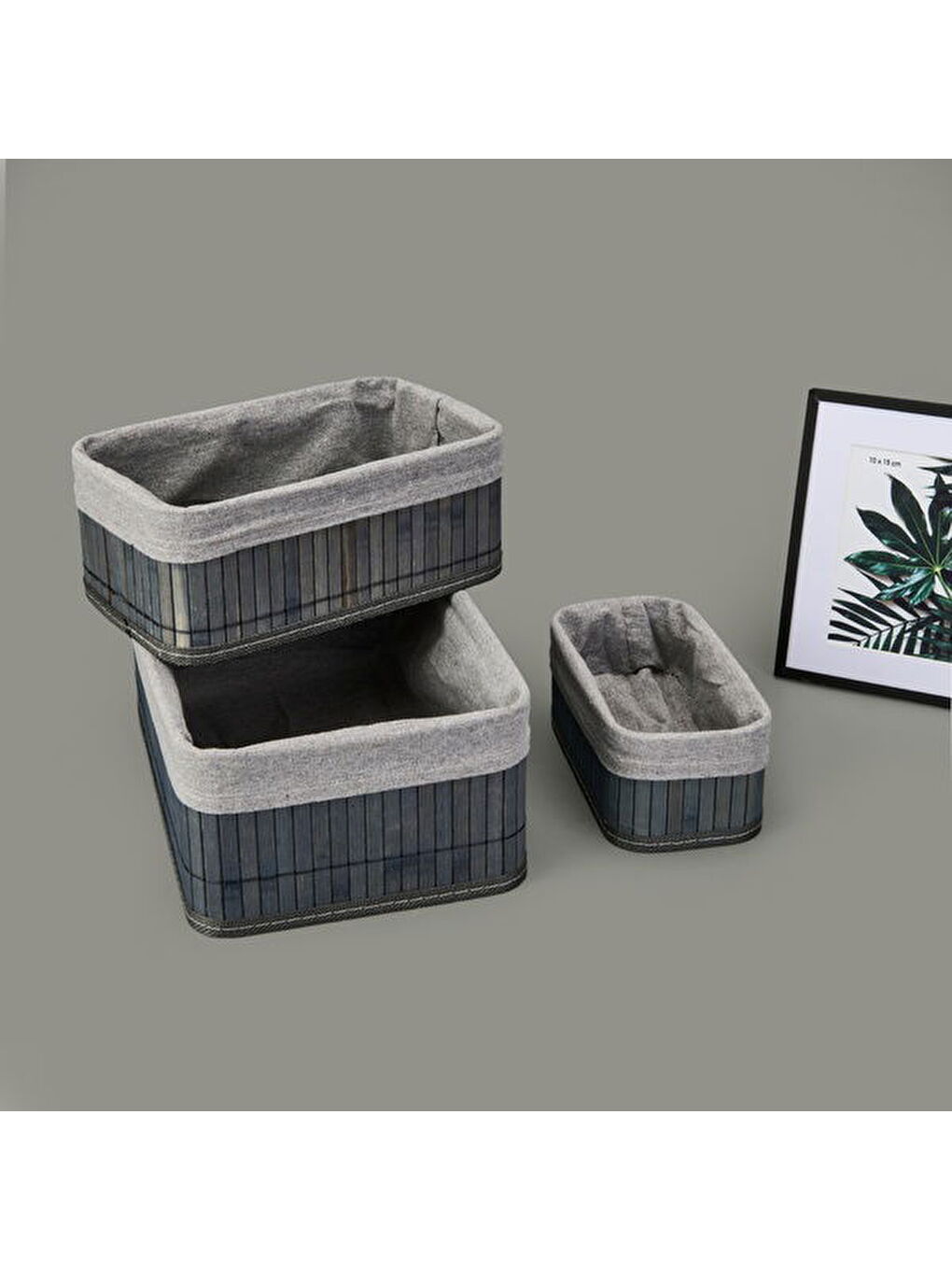 3'lü Çok Amaçlı Dikdörtgen Dekoratif Sepet - Gri-3
