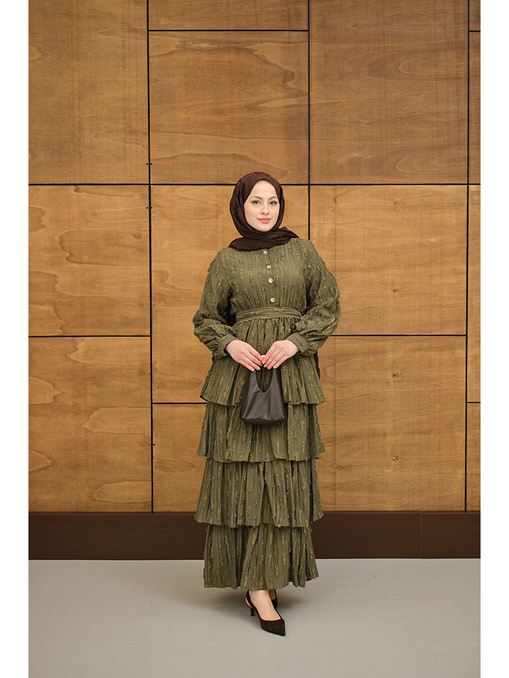 Kadın Fisto Volanlı Kemer Detay Elbise Yeşil-2