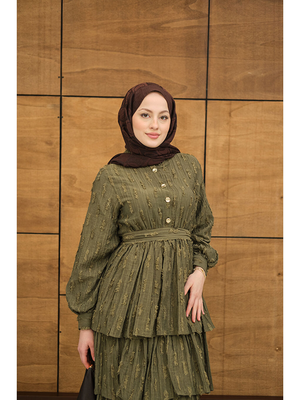 Kadın Fisto Volanlı Kemer Detay Elbise Yeşil-3