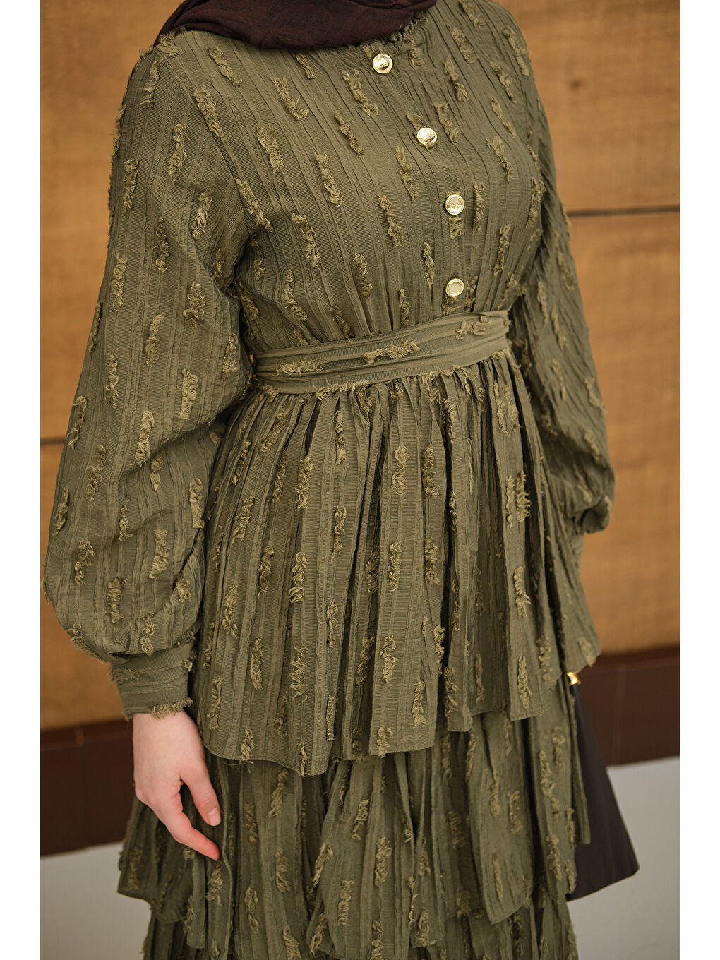 Kadın Fisto Volanlı Kemer Detay Elbise Yeşil-4