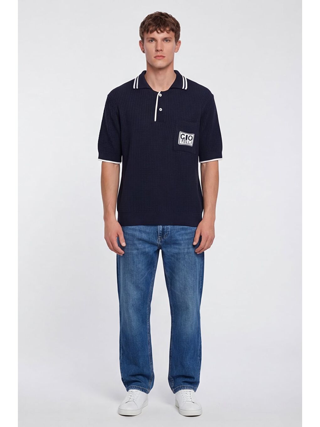 Giotelli Erkek Lacivert Normal Kesim Regular Fit %100 Pamuk Düğmeli Polo Yaka Triko Kazak-1