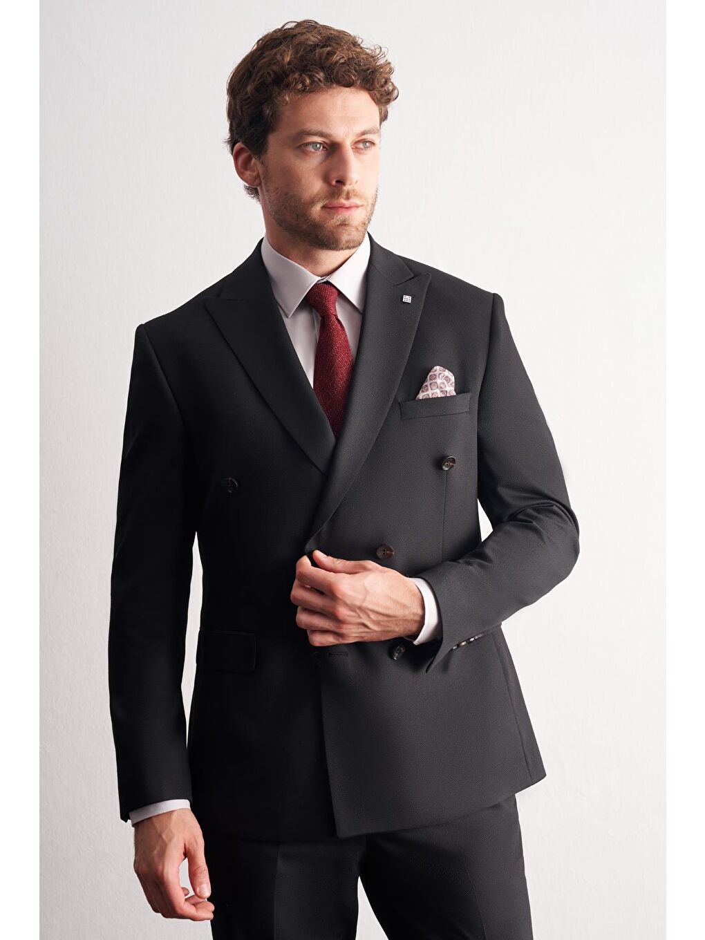 Siyah Kılıç Yaka Tam Astar 6 Drop Slim Fit Takım Elbise 1001255158-1