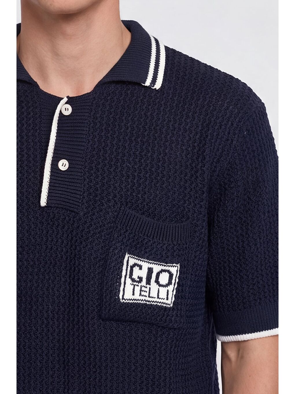 Giotelli Erkek Lacivert Normal Kesim Regular Fit %100 Pamuk Düğmeli Polo Yaka Triko Kazak-2