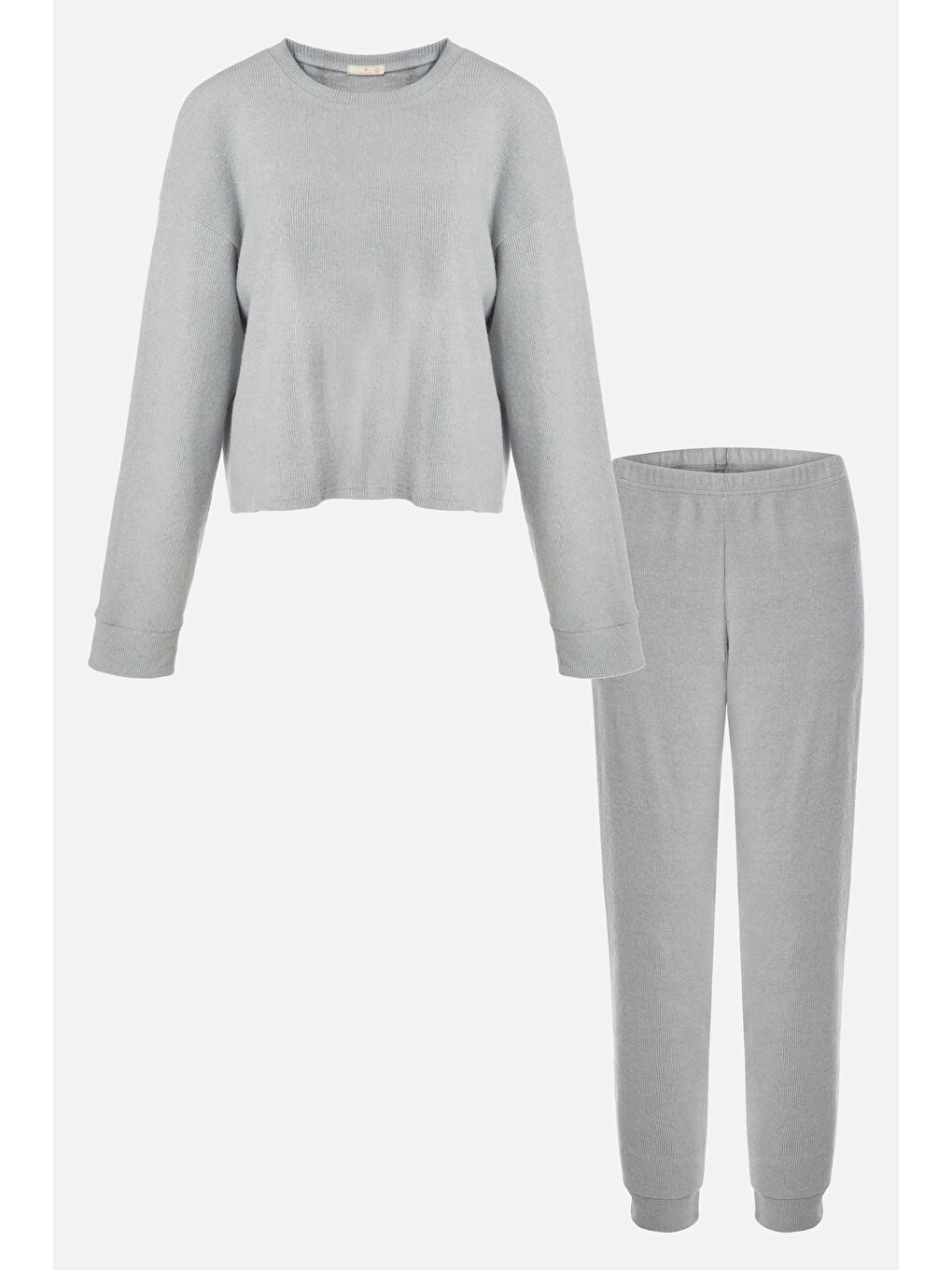 Gri Kadın Soft Touch Kol ve Paça Bant Detaylı Pembe Renk Pijama Takımı