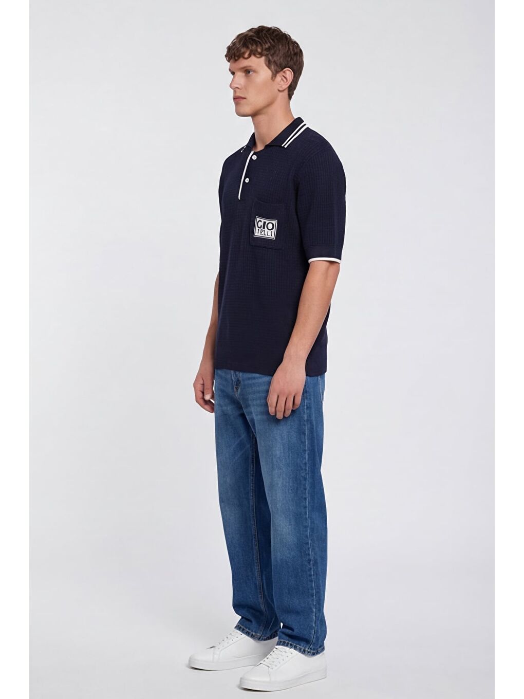 Giotelli Erkek Lacivert Normal Kesim Regular Fit %100 Pamuk Düğmeli Polo Yaka Triko Kazak-3