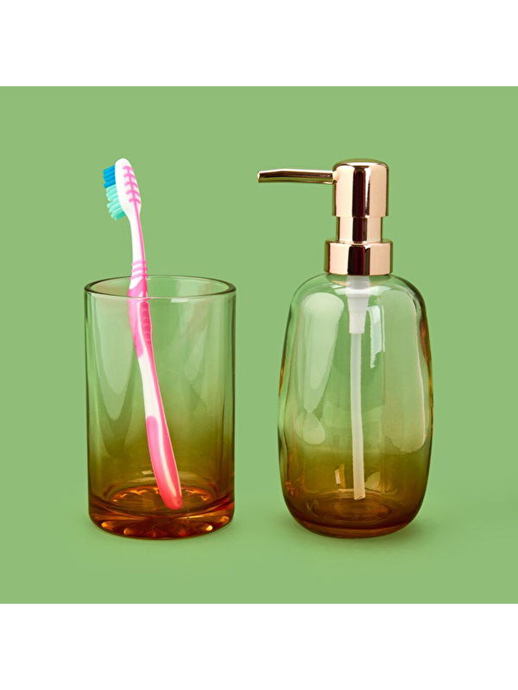 Renksiz Bath 2'li Banyo Sıvı Sabunluk Seti - Amber / Şeffaf-2