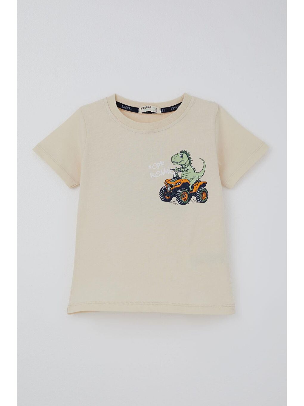Ekru Erkek Çocuk Şortlu Takım Havalı Atv Sürücü Dino Sırt Baskı Detaylı Krem (3-8 Yaş)-1
