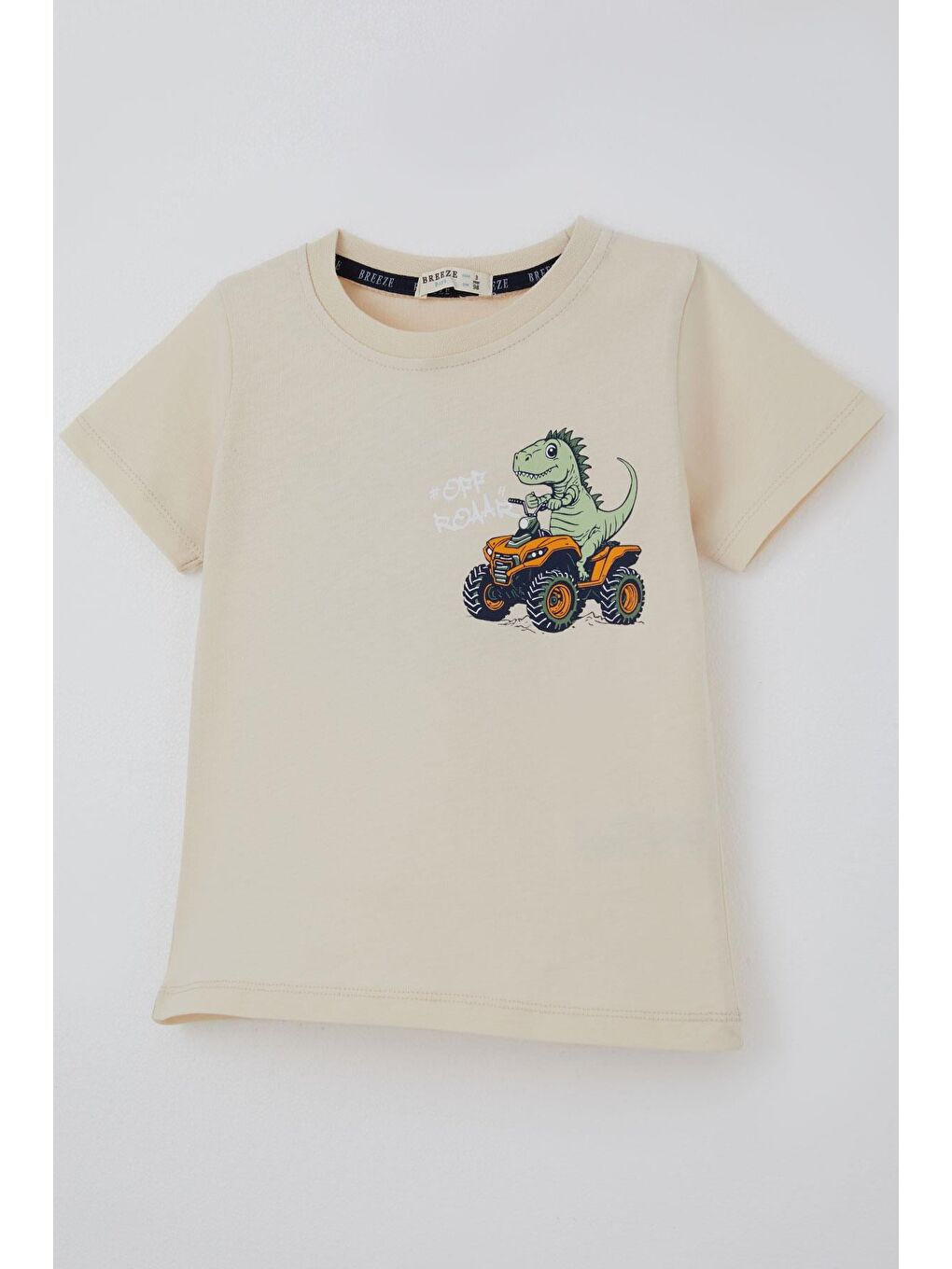 Ekru Erkek Çocuk Şortlu Takım Havalı Atv Sürücü Dino Sırt Baskı Detaylı Krem (3-8 Yaş)-5