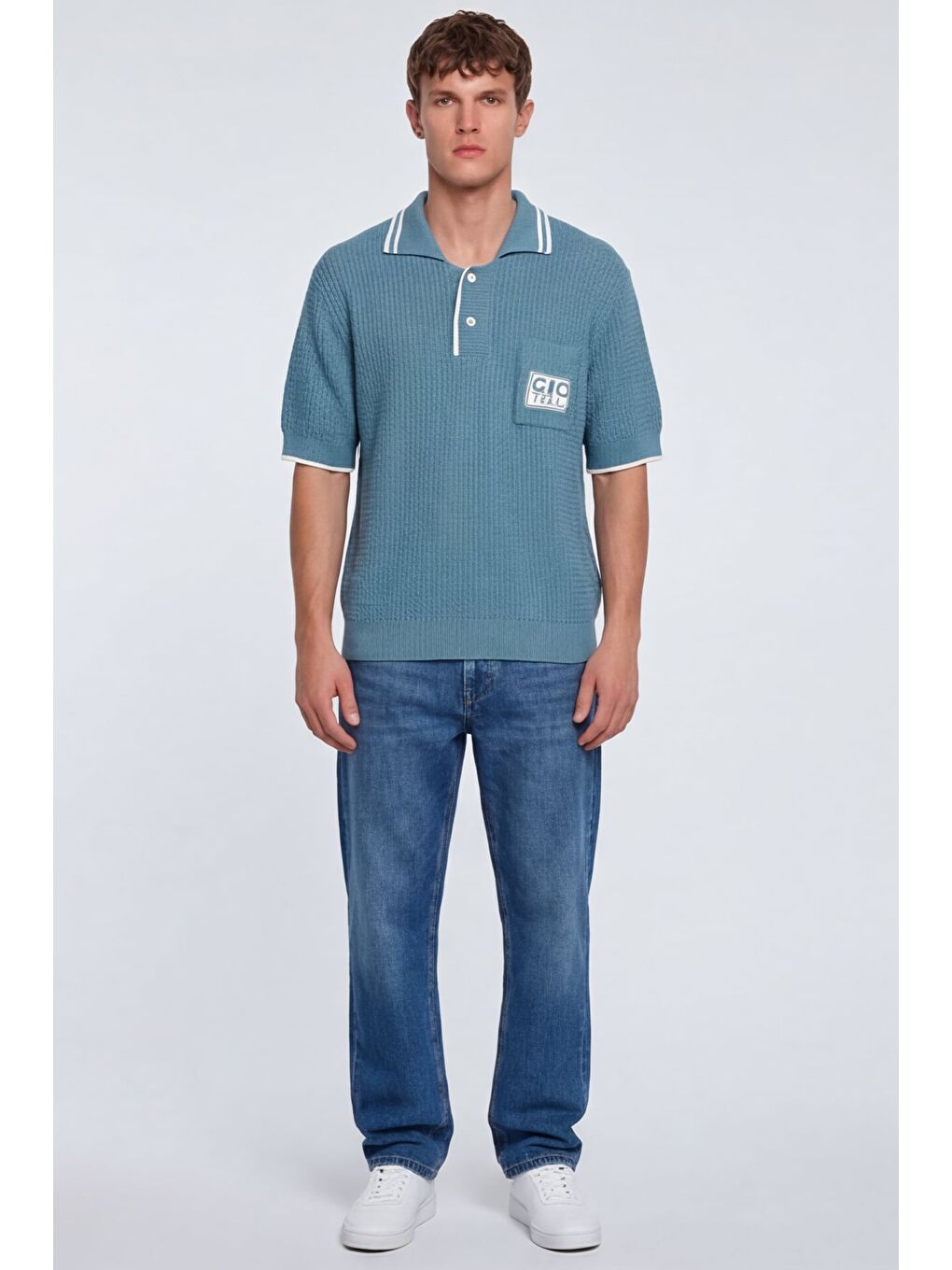Giotelli Erkek Mavi Normal Kesim Regular Fit %100 Pamuk Düğmeli Polo Yaka Triko Kazak-3