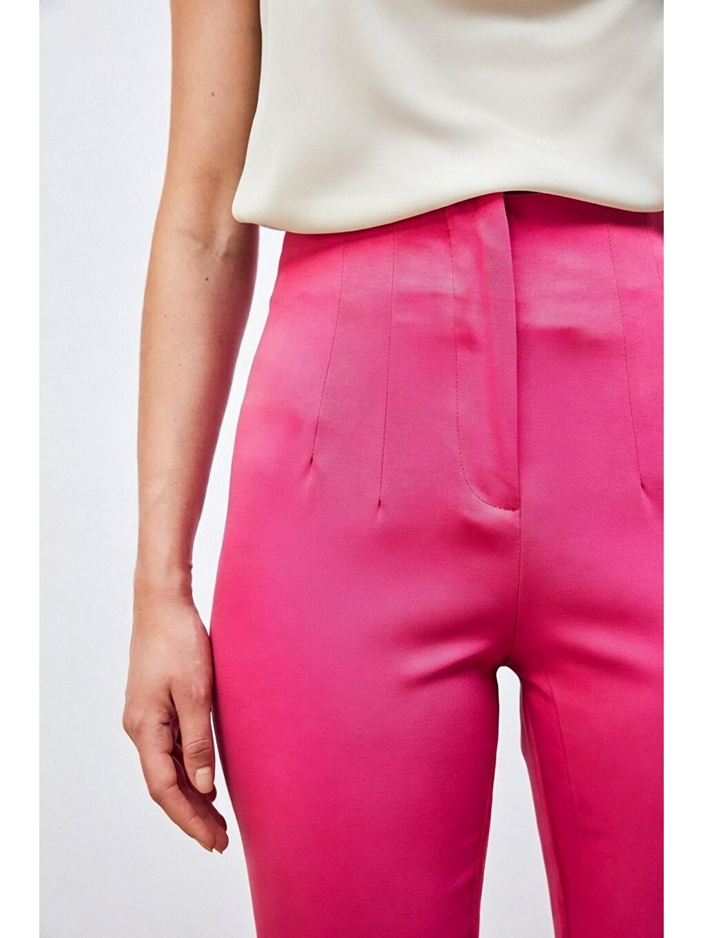 Yüksek Bel Pensli Pantolon - Fuşya-2