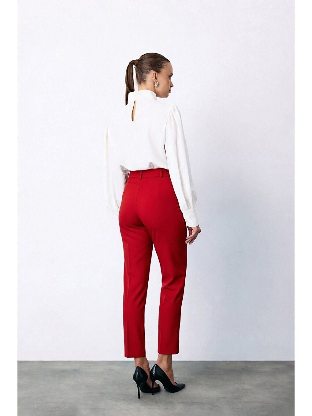 Yüksek Bel Kemerli Pantolon - Fuşya-4