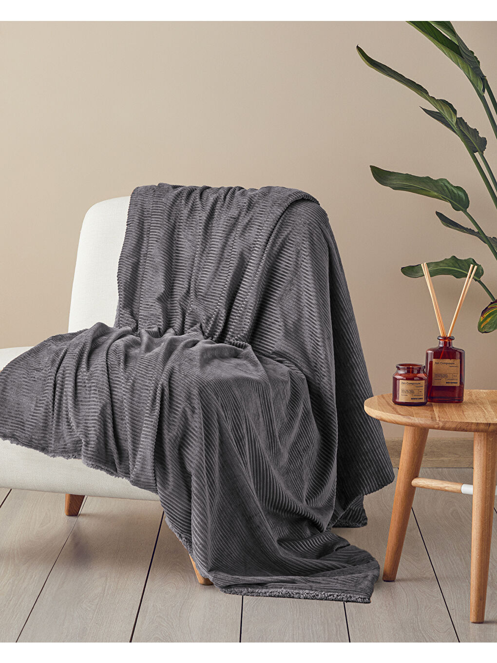 English Home Corduroy Sherpa Kadife Tv Battaniye 120x160 cm Gri - 1