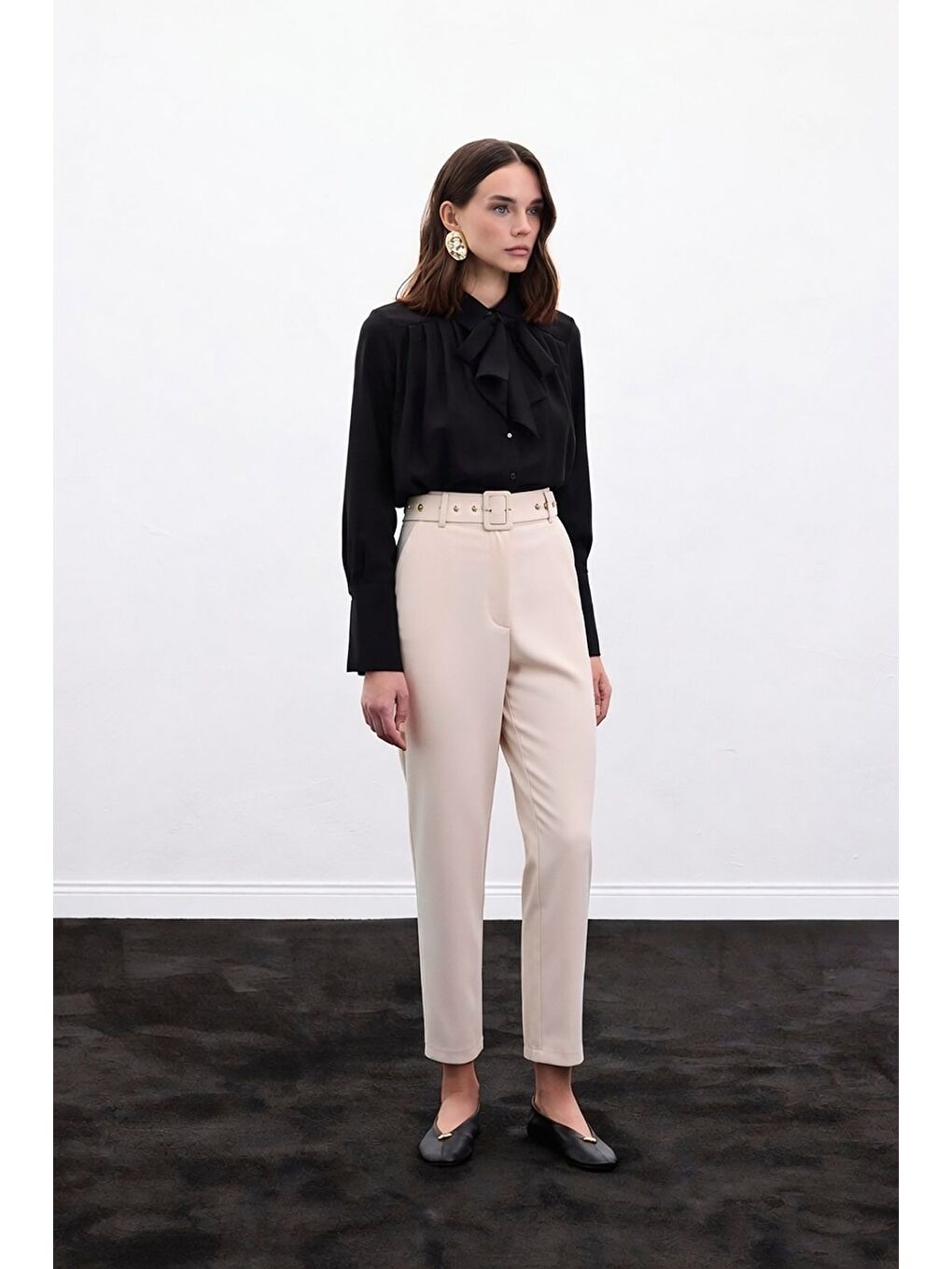 Kemerli Pantolon - Bej