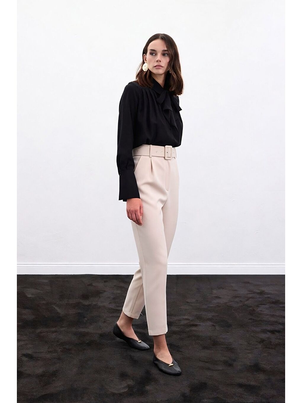 Kemerli Pantolon - Bej-1