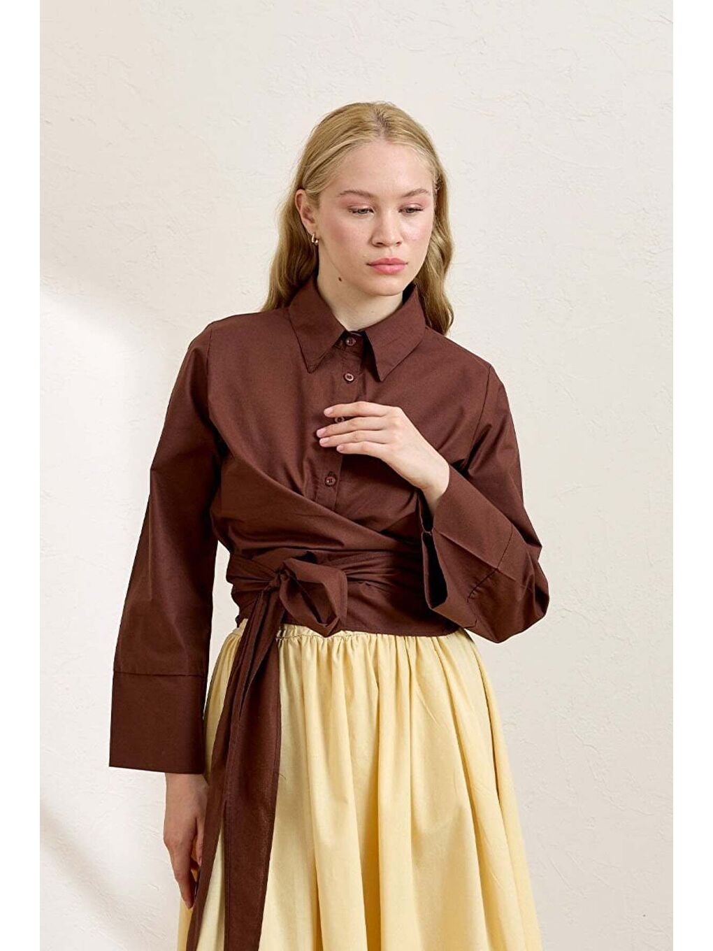 Kahverengi Acı Kahve Bağlamalı Gömlek-1