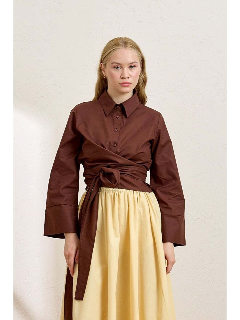 Kahverengi Acı Kahve Bağlamalı Gömlek-2