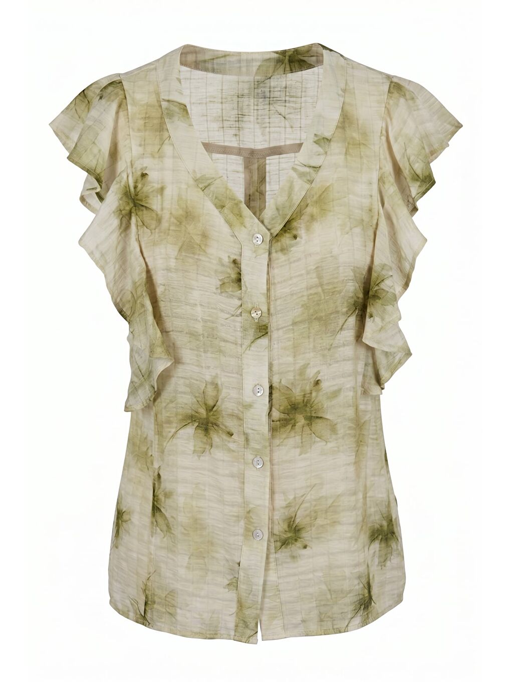 Fırfır Detaylı Gömlek - Haki-4