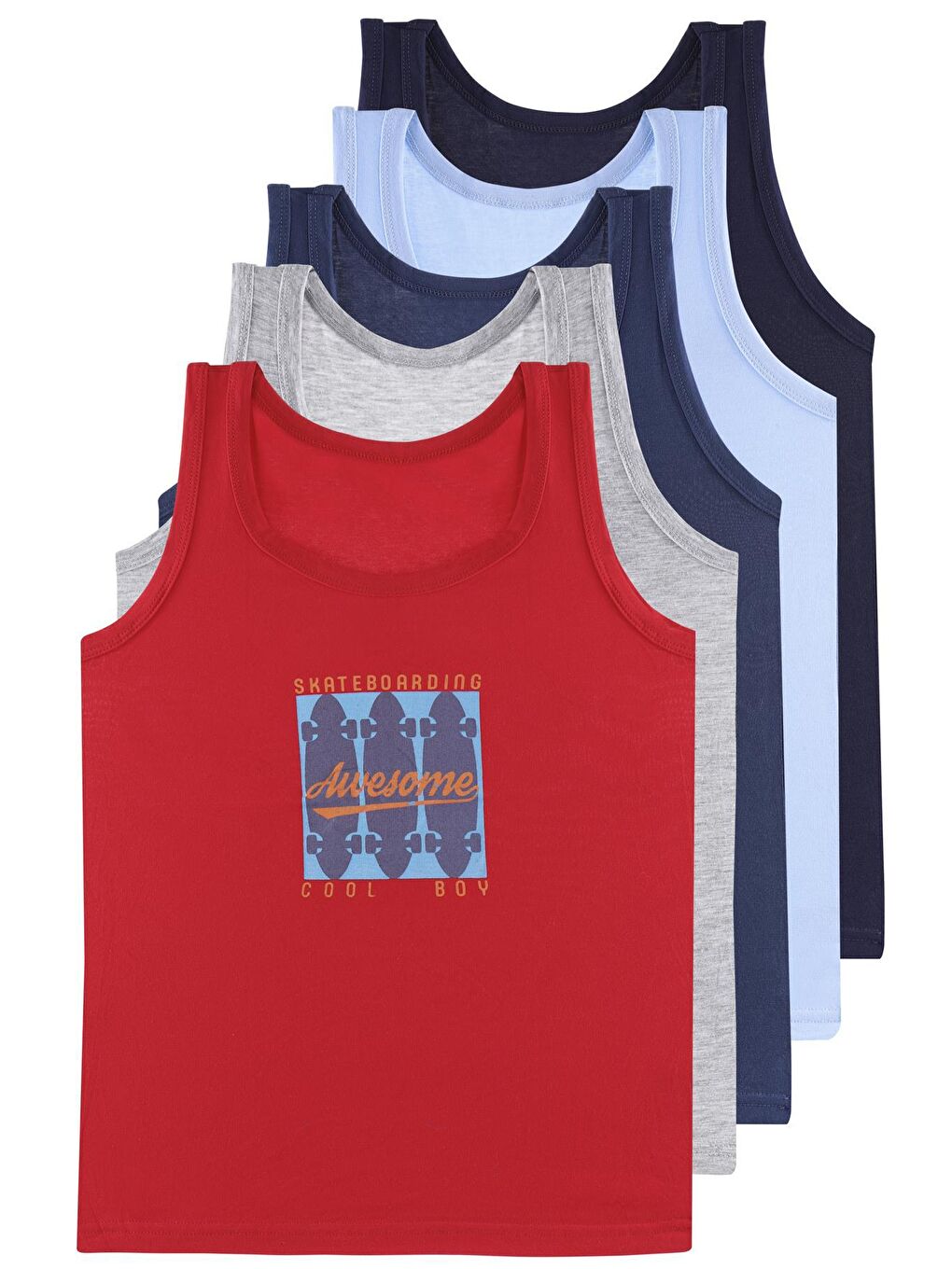 Karışık Erkek Çocuk Atlet Geniş Askılı Baskılı 5'li Paket Garson