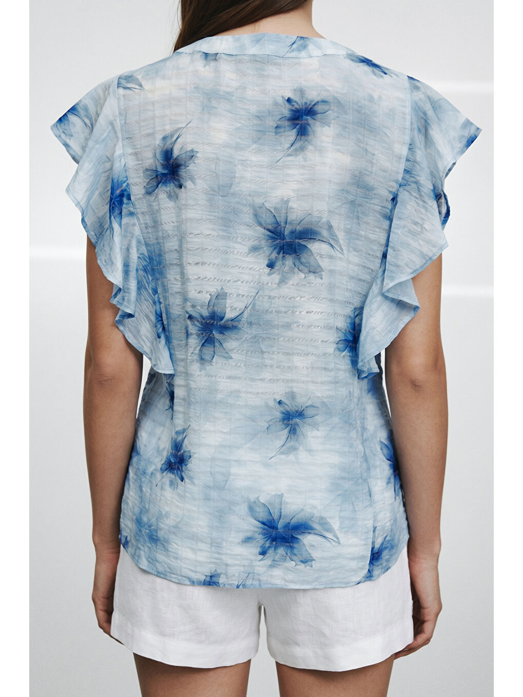 Fırfır Detaylı Gömlek - Mavi-3