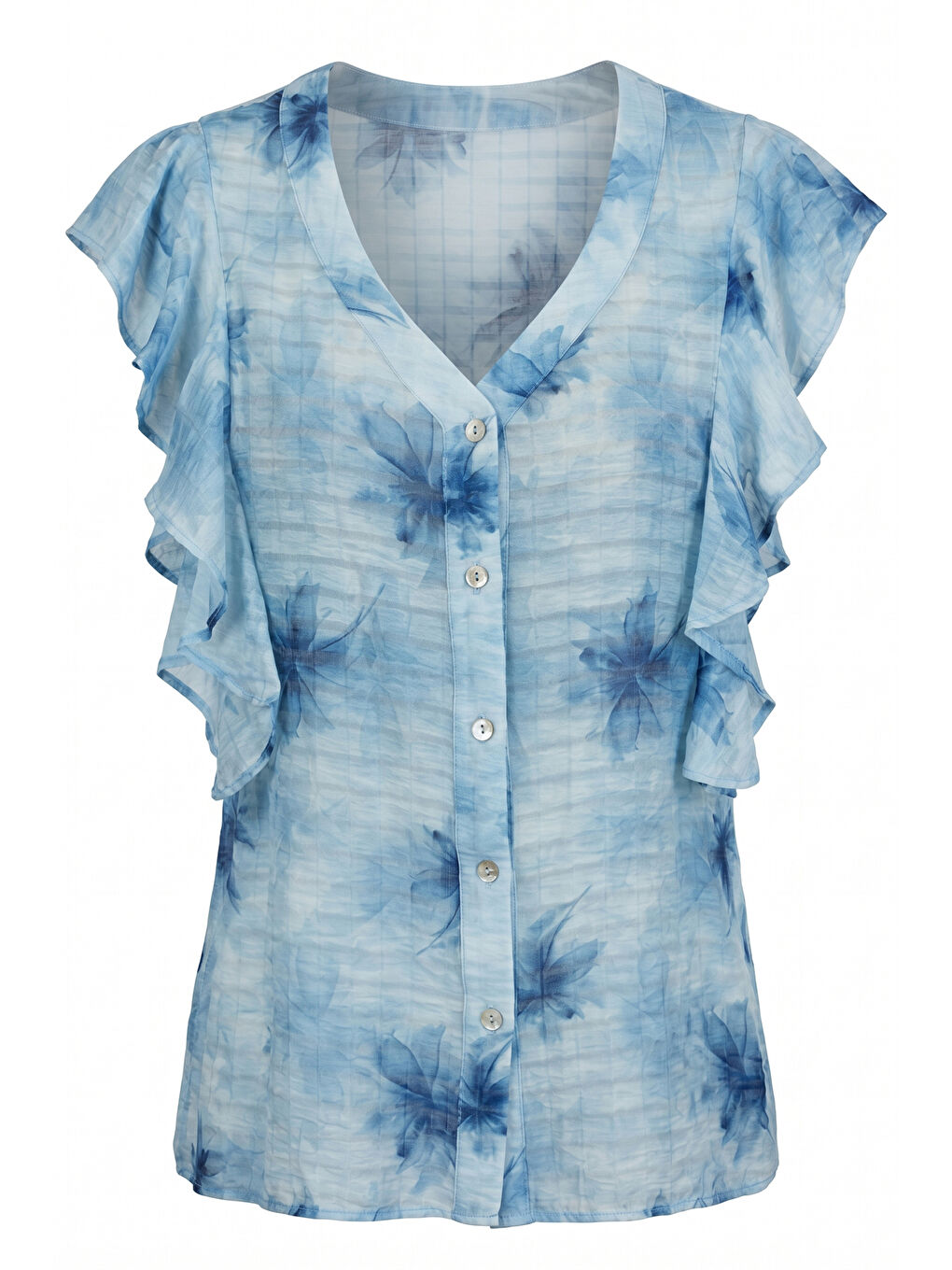 Fırfır Detaylı Gömlek - Mavi-4