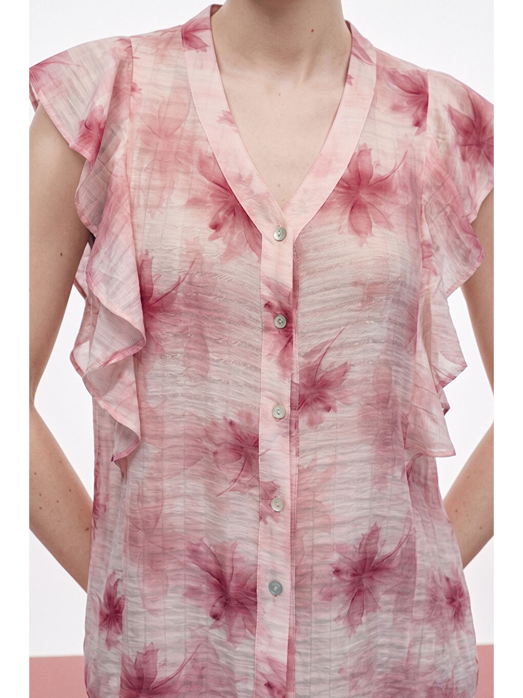 Fırfır Detaylı Gömlek - Pembe-2